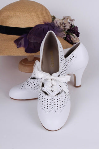 1930s everyday oxford high heel shoes - White - Marie - memery