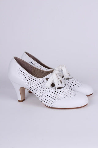 1930s everyday oxford high heel shoes - White - Marie - memery