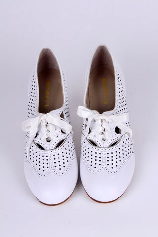 1930s everyday oxford high heel shoes - White - Marie - memery