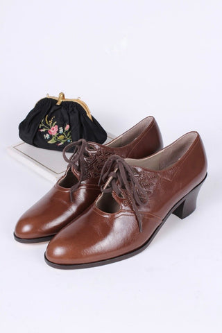 1930s everyday Oxford shoes, brown, Emma - memery