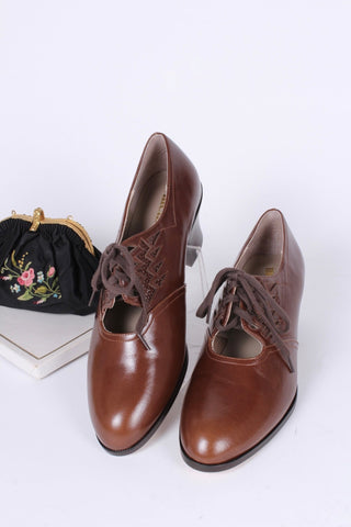 1930s everyday Oxford shoes, brown, Emma - memery