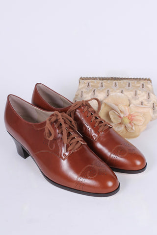 1930s everyday oxford shoes, Cognac Brown, Juliette - memery