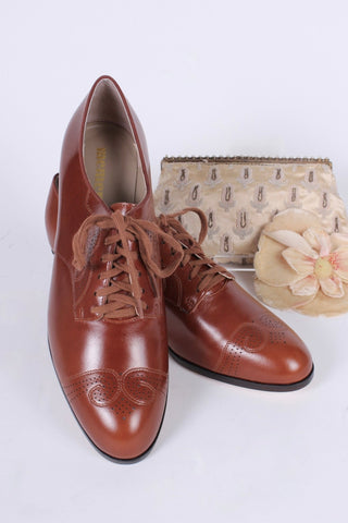 1930s everyday oxford shoes, Cognac Brown, Juliette - memery