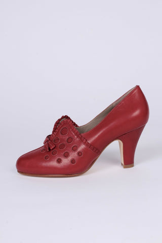 1930s everyday pump with details in suede - red - Stella - memery