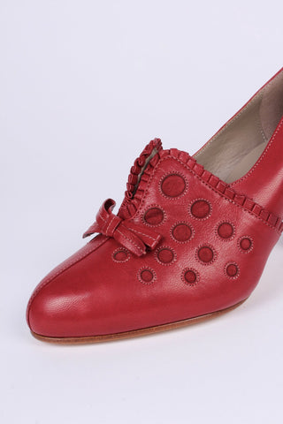 1930s everyday pump with details in suede - red - Stella - memery