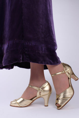 1930s inspired high heel evening shoes - gold - Susan - memery