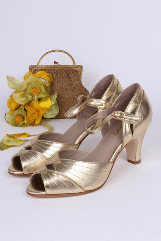 1930s inspired high heel evening shoes - gold - Susan - memery