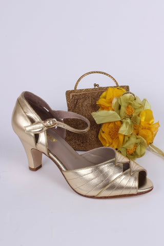 1930s inspired high heel evening shoes - gold - Susan - memery