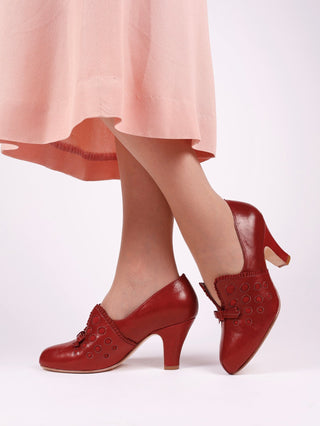 1930s pumps with decorations in suede - red - Stella - memery