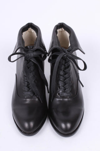 1930s style leather lace - up ankle boot - Black - Betty - memery