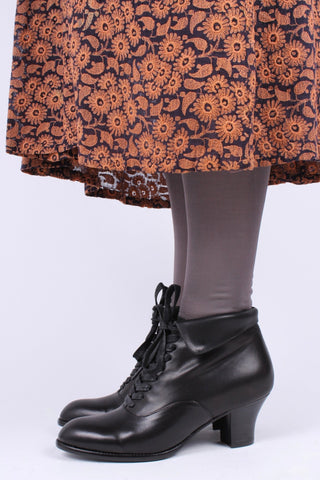 1930s style leather lace - up ankle boot - Black - Betty - memery