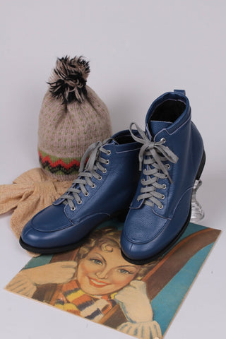 1930s/1940s Style Winter Snow Boots with Fur - Blue - Rita - memery