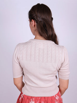 1940s / 1950s style short - sleeved pullover - Cream - Sally - memery