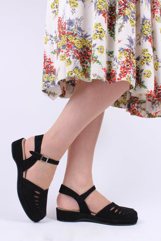 1940s / 50s style suede wedge - Black - Ella - memery