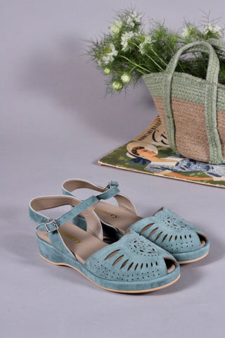 1940s / 50s style suede wedge - Dusty blue green - Ella - memery