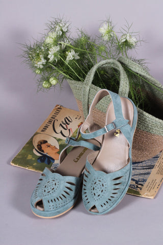 1940s / 50s style suede wedge - Dusty blue green - Ella - memery