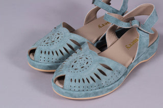 1940s / 50s style suede wedge - Dusty blue green - Ella - memery