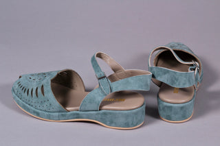 1940s / 50s style suede wedge - Dusty blue green - Ella - memery