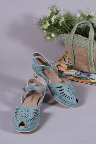 1940s / 50s style suede wedge - Dusty blue green - Ella - memery