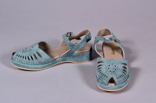 1940s / 50s style suede wedge - Dusty blue green - Ella - memery