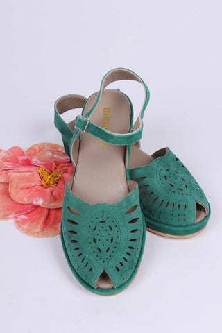 1940s / 50s style suede wedge - Green - Ella - memery