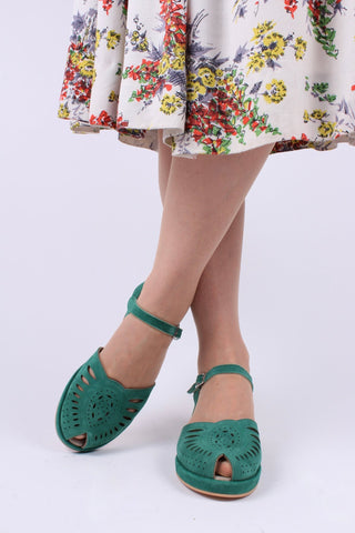 1940s / 50s style suede wedge - Green - Ella - memery