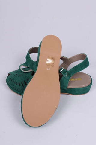 1940s / 50s style suede wedge - Green - Ella - memery