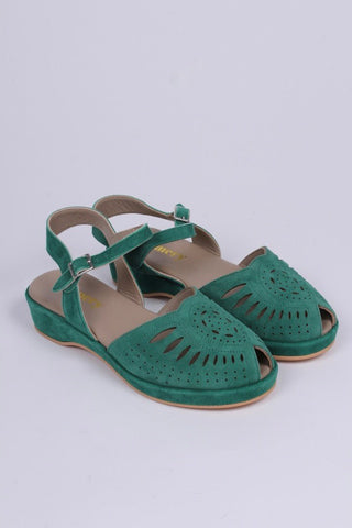 1940s / 50s style suede wedge - Green - Ella - memery