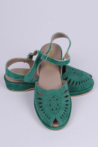 1940s / 50s style suede wedge - Green - Ella - memery