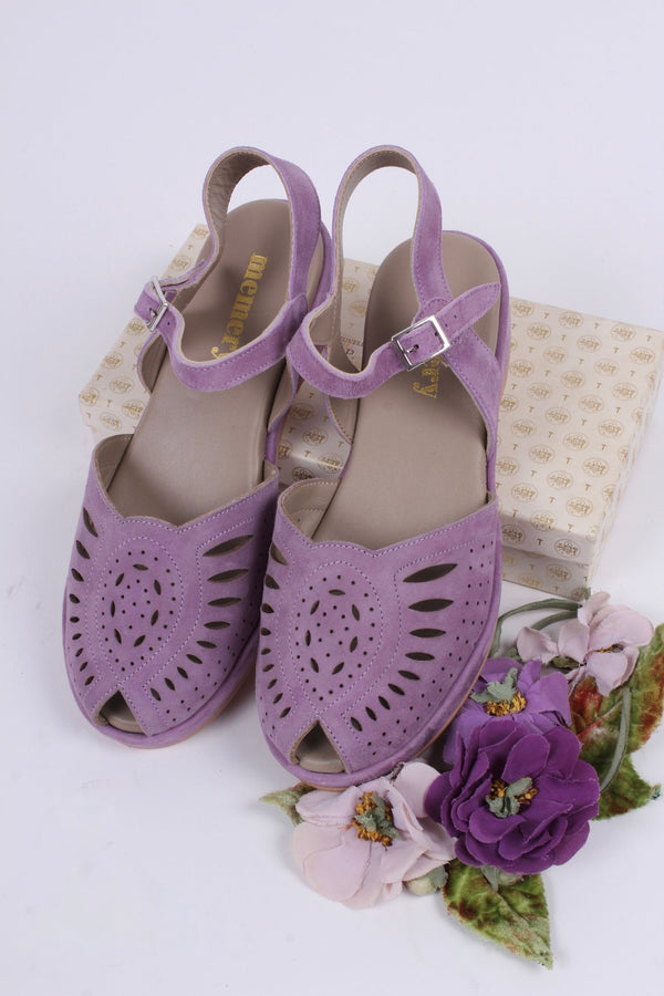 1940s / 50s style suede wedge - Lavender - Ella - memery