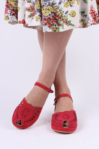 1940s / 50s style suede wedge - Red - Ella - memery