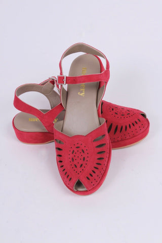 1940s / 50s style suede wedge - Red - Ella - memery