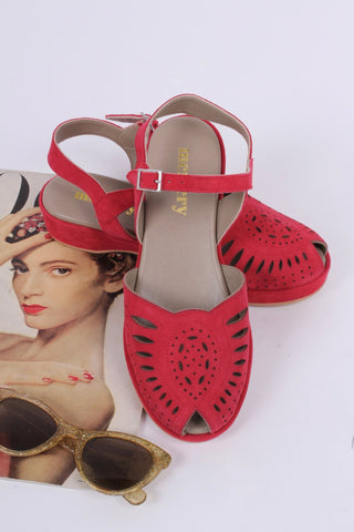 1940s / 50s style suede wedge - Red - Ella - memery