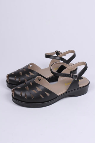 1940s / 50s style summer sandals / wedges - Black - Sidse - memery