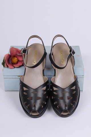 1940s / 50s style summer sandals / wedges - Black - Sidse - memery