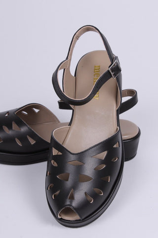 1940s / 50s style summer sandals / wedges - Black - Sidse - memery