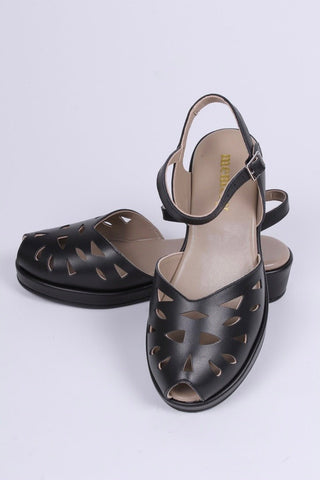 1940s / 50s style summer sandals / wedges - Black - Sidse - memery