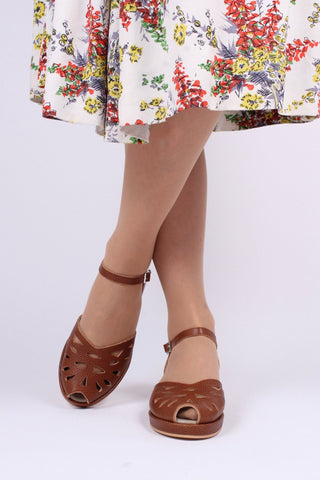 1940s / 50s style summer sandals / wedges - Brown - Sidse - memery