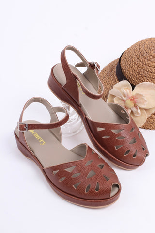 1940s / 50s style summer sandals / wedges - Brown - Sidse - memery