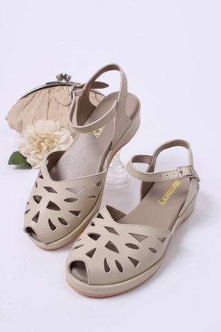 1940s / 50s style summer sandals / wedges - Cream - Sidse - memery