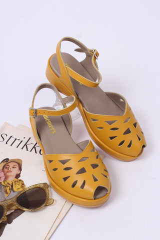 1940s / 50s style summer sandals / wedges - Mustard yellow - Sidse - memery