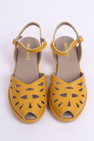 1940s / 50s style summer sandals / wedges - Mustard yellow - Sidse - memery