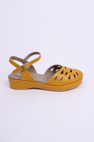 1940s / 50s style summer sandals / wedges - Mustard yellow - Sidse - memery