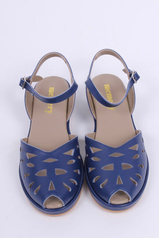 1940s / 50s style summer sandals / wedges - navy blue - Sidse - memery