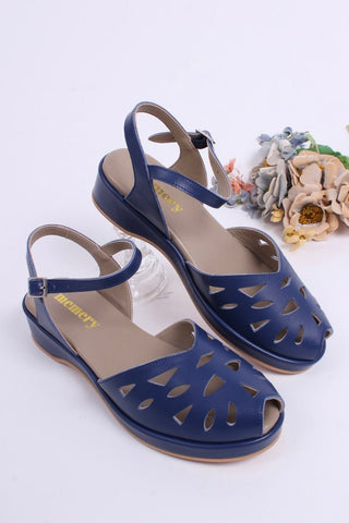 1940s / 50s style summer sandals / wedges - navy blue - Sidse - memery