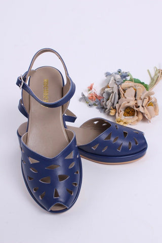 1940s / 50s style summer sandals / wedges - navy blue - Sidse - memery