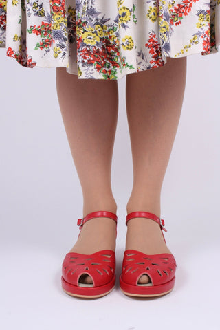 1940s / 50s style summer sandals / wedges - Red - Sidse - memery