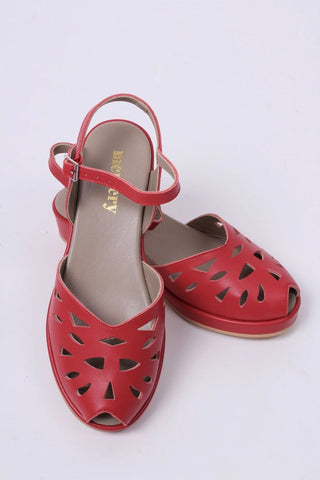 1940s / 50s style summer sandals / wedges - Red - Sidse - memery