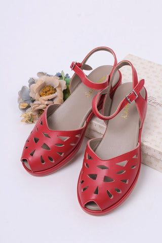 1940s / 50s style summer sandals / wedges - Red - Sidse - memery