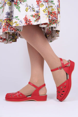 1940s / 50s style summer sandals / wedges - Red - Sidse - memery